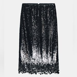 NWT ZARA WOMAN COLLECTION SEQUIN LONG SKIRT ZW COLLECTION BLACK Viral Blogger